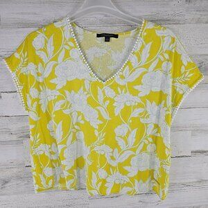 Marc New York Andrew Marc WOMEN'S SIZE Large FLORAL YELLOW WHITE LINEN SHIRT TOP